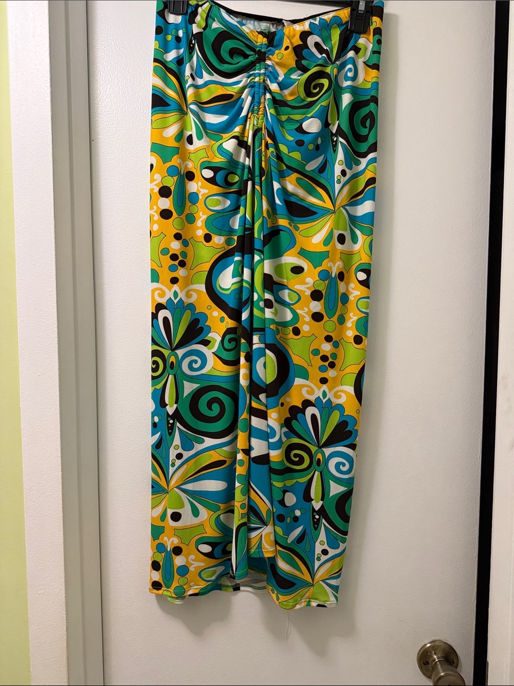 Ruched Front Maxi Skirt in Yellow & Teal Floral Print Zara